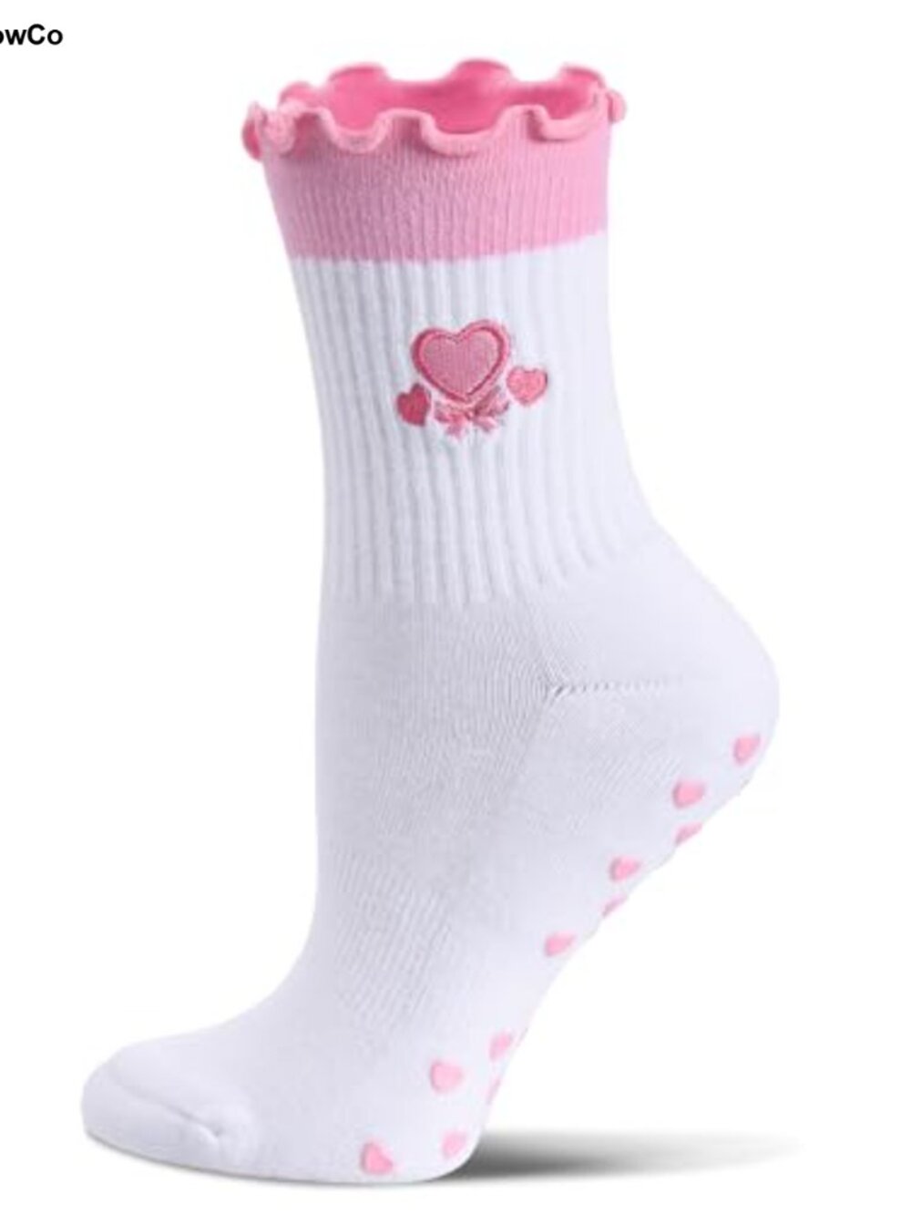 Cotton Blend Pilates Socks with Grips Ruffle Cuff Non Slip Yoga Socks